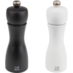 Moulins à poivre et sel Peugeot Tahiti, 15 cm, noir et blanc.