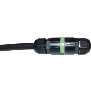 Adattatore nero IP67 16A per sistemi di illuminazione esterna con cavo da 30 cm.