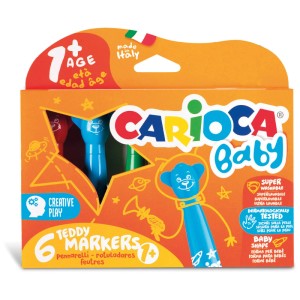 Carioca Baby Fasermaler Teddy, 6 Stifte für Kinder ab 1 Jahr, in bunter Verpackung.