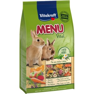 Vitakraft Aliment pour lapins Menu Vital 1kg : Aliment complet avec légumes et herbes pour lapins nains.