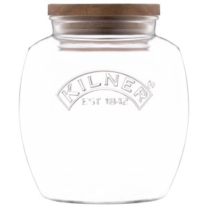 Vaso universale Kilner, 2 l, trasparente, con coperchio in legno per la conservazione degli alimenti.