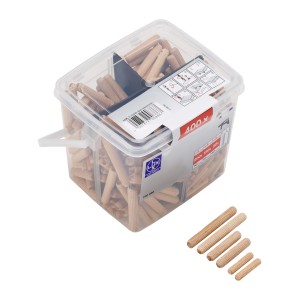 Kit de tourillons en bois LUX, 400 pièces dans un seau, différentes tailles pour assemblages bois sans vis.