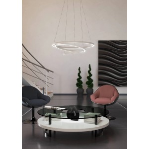 Lampada a sospensione a LED bianca Eglo Lobinero-Z, dimmerabile e controllabile tramite app, Ø 61 cm.