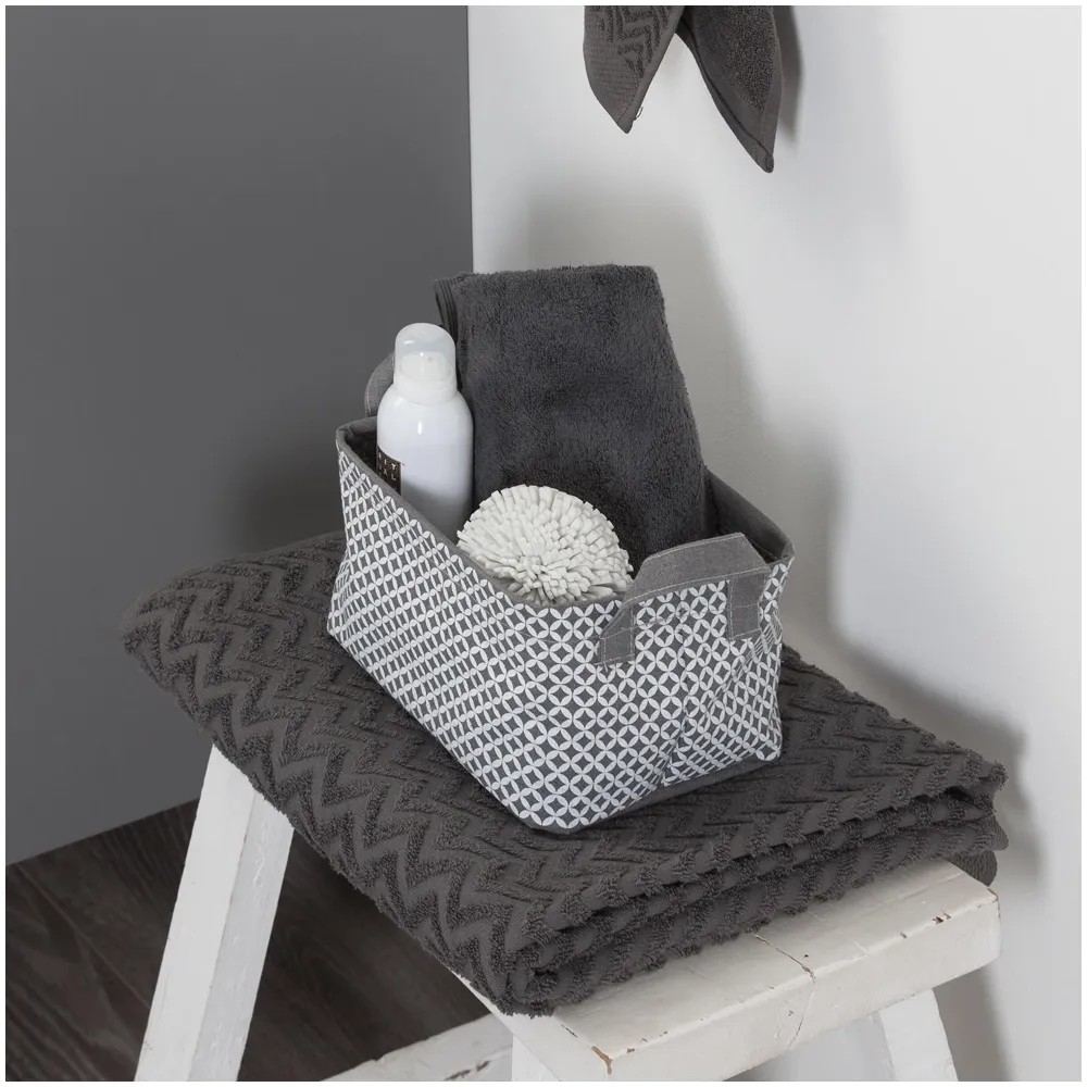 Sealskin Wäschekorb Geometric Grau – 60 Liter, Baumwolle-Polyester, Mit Kordelzug & Griffen