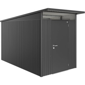 Abri de jardin en métal gris foncé Biohort AvantGarde A4 avec porte standard. Abris de jardin pour rangement extérieur.