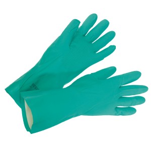 Guanti protettivi in nitrile LUX verdi, taglia 8, per lavori chimici e domestici.