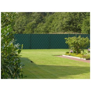 Set di strisce frangivista in plastica verde (9,5x200cm) in giardino, intrecciate in pannelli a doppia barra.