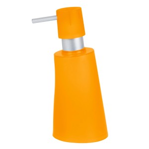 Spirella Seifenspender Move in Frosty Orange aus Kunststoff mit silberfarbenem Pumpkopf.