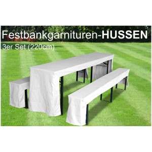 Coperture bianche per set birreria (220x70 cm), set da 3 pezzi per tavolo e panche.