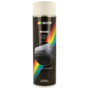 Primer acrilico bianco Motip, bomboletta spray da 500ml per riparazioni di vernice e carrozzeria.