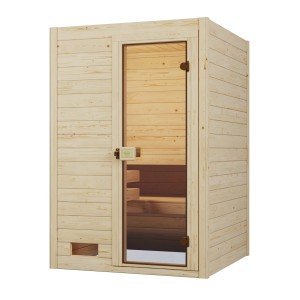 Sauna en bois massif Weka Valida avec porte en verre et poêle de 3,6 kW en kit. Sauna compacte en épicéa.