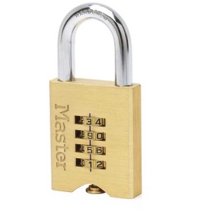 Master Lock Zahlenschloss aus Messing, 50mm breit, für Innen- und Aussenbereiche.