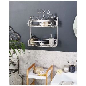 Étagère murale blanche Marayes style antique avec 2 étagères pour salle de bain ou cuisine.