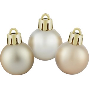 Set aus 9 matten Champagner-Weihnachtskugeln, 3cm, aus Kunststoff mit goldener Aufhängung.