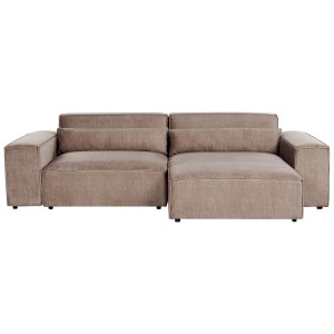 Beliani Canapé d'angle Hellnar, sofa en velours marron avec coussins, 176x262cm