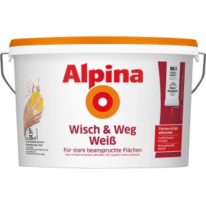 Secchio di Alpina Wisch und Weg Bianco opaco, 5 litri, per superfici sollecitate.