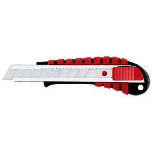 Cutter in metallo Einhell, lama da 18 mm, con cursore rosso e corpo nero.