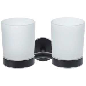 Porte-verres double Diaqua Oslo, métal/verre, noir mat. Accessoire de salle de bain pour deux verres.