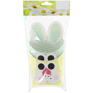 Sachet de 2 boîtes en carton motif lapin (bleu clair/jaune, hauteur 15 cm) pour emballage cadeau.