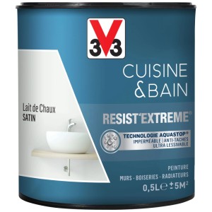 V33 Pittura Rinnovante Resist Extreme Cucina/Bagno latte di calce, finitura satinata, barattolo da 0,5 l.