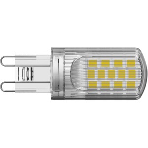 Ampoule LED Osram G9, 4,2 W, lumière blanc chaud pour espaces de vie, économe en énergie et durable.