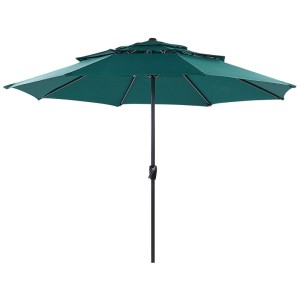Smaragdgrüner Beliani Marktschirm Bibione, Ø 285 cm, mit Kurbel und UV-Schutz.