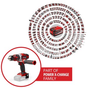 Trapano avvitatore a percussione a batteria Einhell Power X-Change TE-CD 18/48 Li-i-Solo, parte della famiglia Power X-Change.