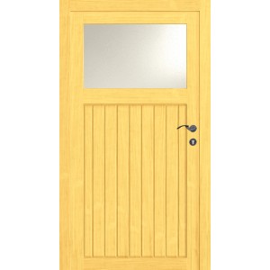 Porte latérale en bois Bamberg, DIN gauche, avec insert en verre. Idéale comme porte d'entrée secondaire.