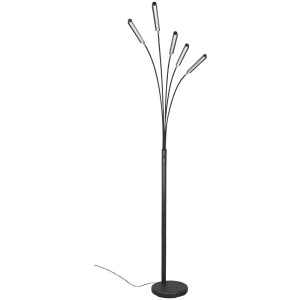 Lampadaire LED Reed noir à 5 lampes, design moderne pour salon.