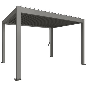 Pergola Biohort, grigio quarzo metallizzato, 4x3 m. Copertura moderna per patio con lamelle regolabili.