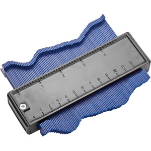 LUX Jauge de contour Classic 152 mm pour transfert de formes, lamelles bleues, support noir avec échelle.