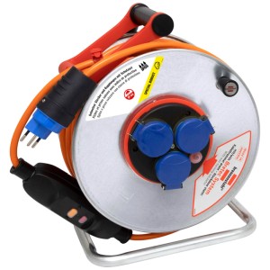 Enrouleur Brennenstuhl Garant SK 290 FI+BT avec 50 m de câble orange et protection des personnes.