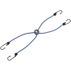 Araignée de bagage à 4 bras avec crochets en acier et cordes élastiques bleues pour voyage et transport.