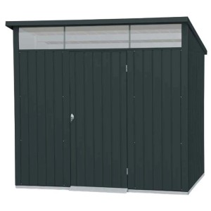 Casetta da giardino in metallo Duramax grigia (2,5x2m) con doppia porta. Ideale per riporre gli attrezzi da giardino.