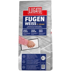 Lugato Fugenmörtel Weiss 5 kg Sack für keramische Fliesen und starre Untergründe.