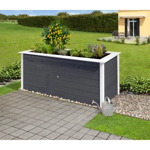 Letto rialzato Weka Herba, 205x80x81 cm, antracite/bianco, con piante in giardino.