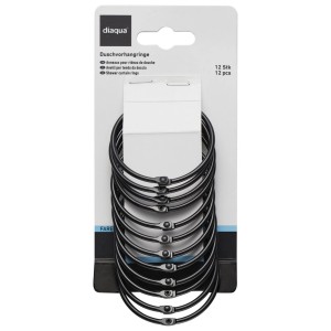 Diaqua Duschvorhangringe Fares, schwarz, Ø 5,5 cm, 12er-Set für Duschstangen.