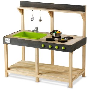 Cuisine enfant en bois Exit Yummi 100 avec évier, plaque de cuisson et accessoires.