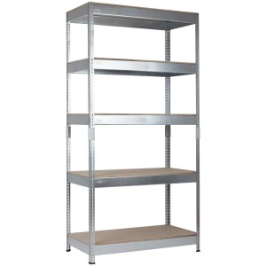 Scaffale ad incastro Schulte zincato con 5 ripiani, 200x100x50 cm, ideale per cantina e garage.