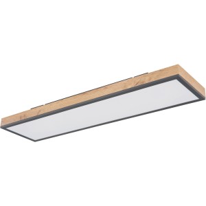Plafonnier LED rectangulaire Doro (80 cm) aspect chêne avec cadre graphite.