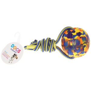 Mehrfarbiger Hundespielzeug Ball mit Seil aus EVA, ideal zum Apportieren und Ziehen.