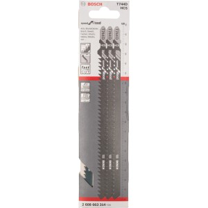 Lame per seghetto alternativo Bosch T 744 D, 3 pezzi, per tagli rapidi nel legno fino a 135 mm di spessore.