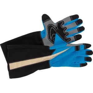 Gants de jardinage roses bleus taille 10 avec longs poignets et picots.
