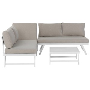 Ensemble lounge Coccorino 5 places en aluminium blanc avec table pour jardin.