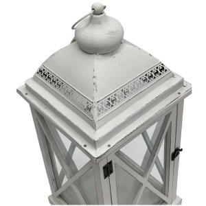 Lanterne en bois blanche avec toit en métal, taille L. Lanterne de jardin décorative pour une lumière d'ambiance.