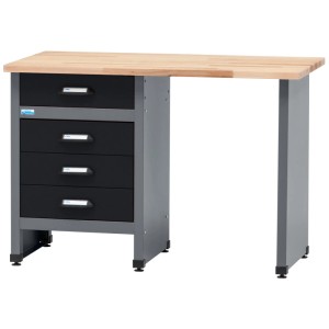 Banco da lavoro Küpper modello 12530 con 4 cassetti e piano in faggio, nero-grigio chiaro.