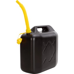 Tanica di riserva nera da 10 l in plastica con beccuccio giallo.