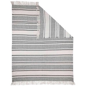 Coperta Eglo Longlac, bianco-grigio, 130x170 cm, in cotone biologico con motivo a righe e frange.