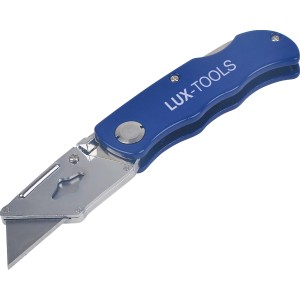 Coltello multiuso pieghevole LUX con manico blu e lama affilata.