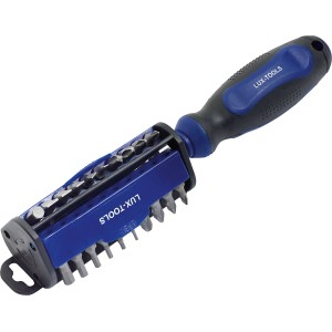 Tournevis multibit LUX Classic avec organisateur d'embouts et divers embouts.